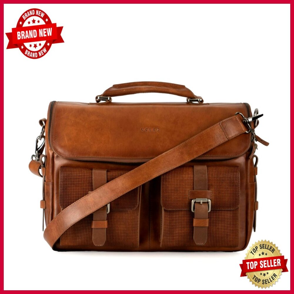 Full Grain Leather Messenger Bag for Men with 15" Laptop Compartment